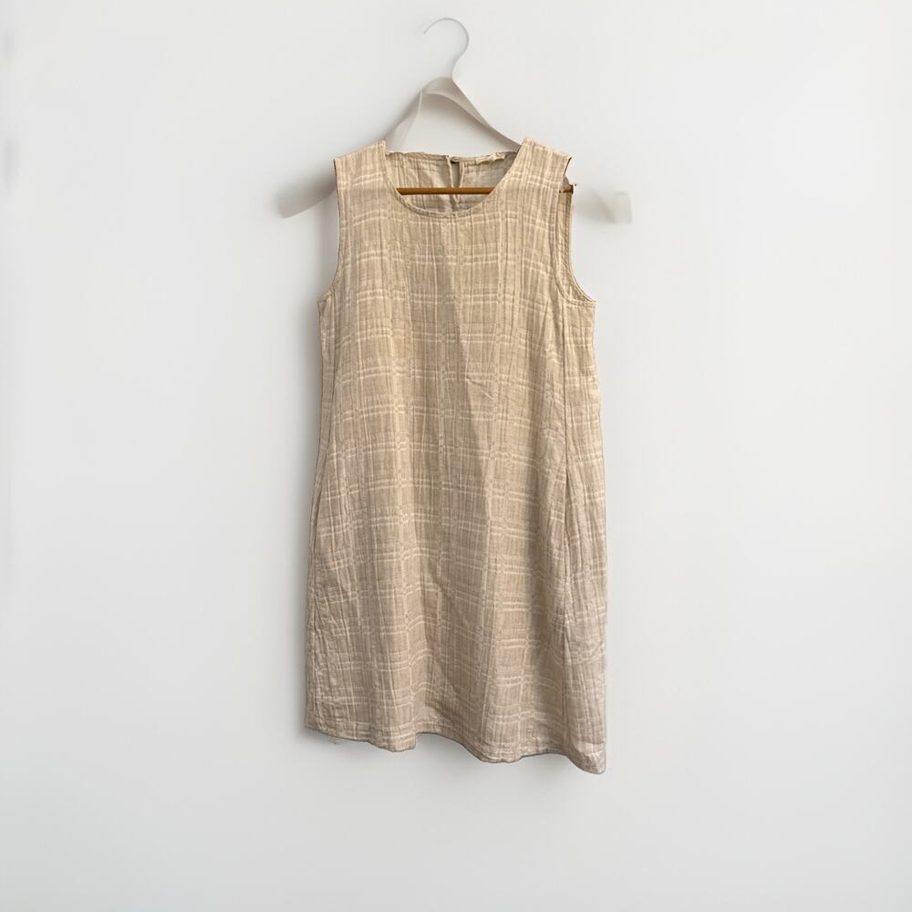 Eileen Fisher Organic Cotton Linen Jacquard Shift Dress S Beige